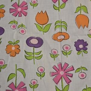 90s Colorful Floral Cotton Fabric Material Flowers Purple Pink Orange Green